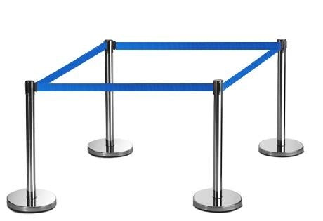 4 Pack - Silver Flexibarrier Belt Barrier (2m blue retractable belt)