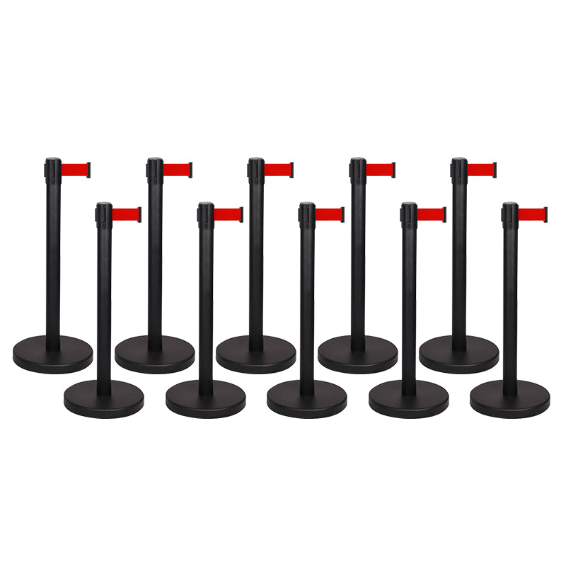 (10 pack) Flexibarrier stolpe med utdragbart band -Bas 3m- Svart stolpe med rött band