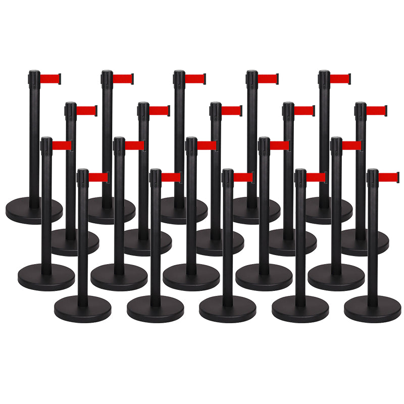 (2-30 Pack) Flexibarrier Belt Stanchion -Eco 2m- (Various colors)-Black Post With Red Belt-20 Pack