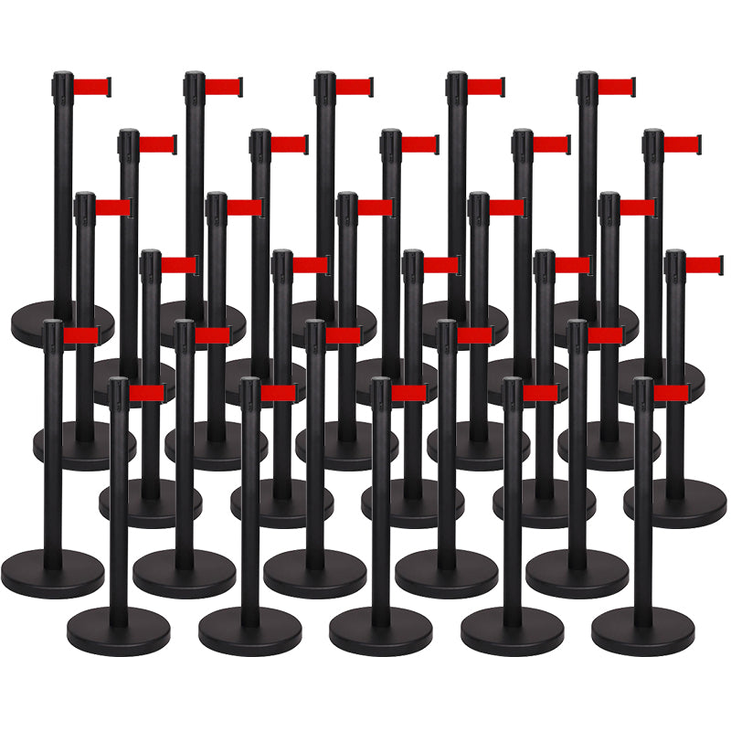 (2-30 Pack) Flexibarrier Belt Stanchion -Eco 2m- (Various colors)-Black Post With Red Belt-30 Pack