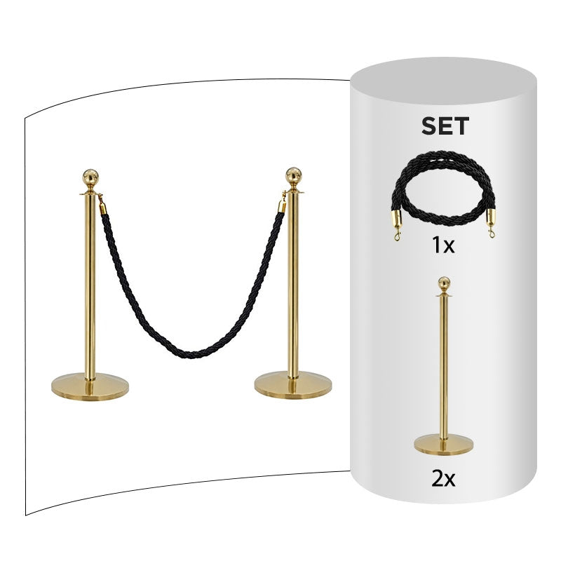 2 pack - Brass Flexibarrier Rope Barrier + Black rope (2x Brass Barriers + 1x Black Ropes)