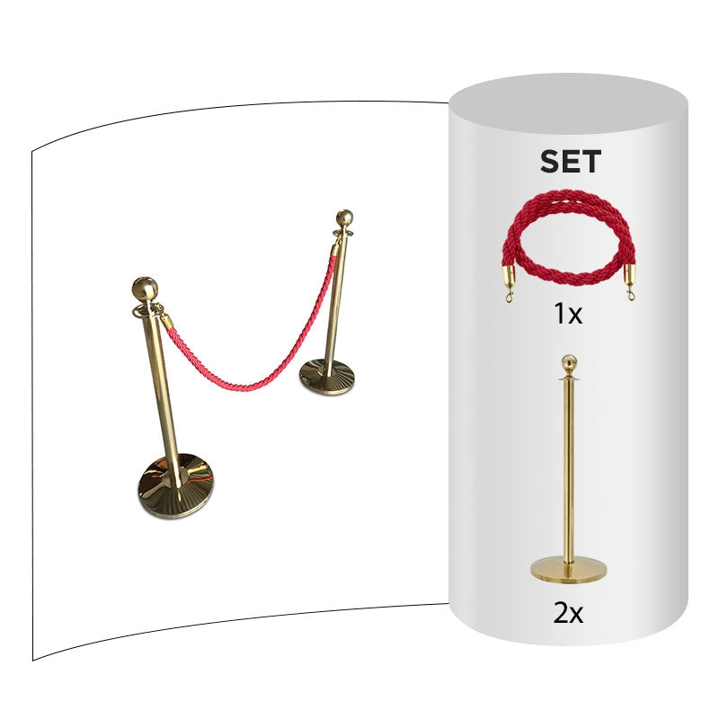 2 pack - Brass Flexibarrier Rope Barrier + Red rope (2x Brass Barriers + 1x Red Ropes)
