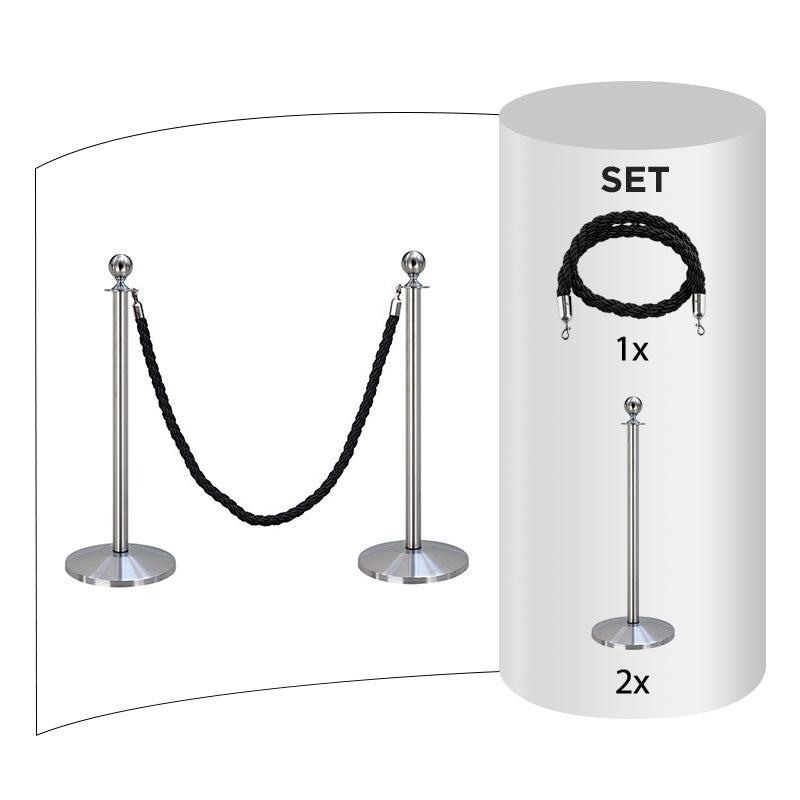 2 pack - Silver Flexibarrier Rope Barrier + Black rope (2x Silver Barriers + 1x Black Ropes)