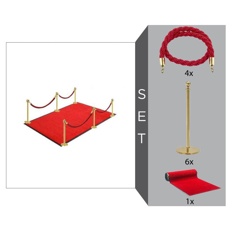 Flexibarrier Rope & Post Barrier Kit -Basic- with red carpet (6x Brass Barriers + 4x Red Ropes +1x Red Carpet)