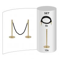 10 pack - Brass Flexibarrier Rope Barrier + Black rope (10x Brass Barriers + 8x Black Ropes)