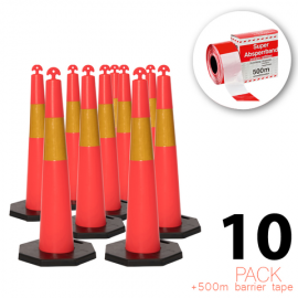 (Paket om 10) - Flexibarrier T-Top Trafikkon med bas + 500m Barriärband