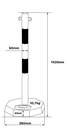 (6 Pack) - Flexibarrier Post & Chain Barrier -Steel- including 25m plastic chain (Black/Yellow)