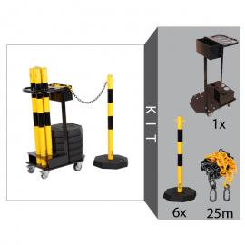 Kit de poste separador y barrera con cadena Flexibarrier con carrito (negro/amarillo)